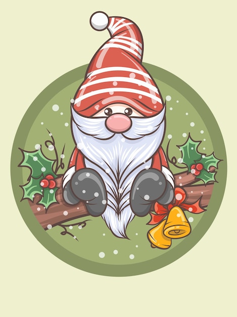 cute gnome holding jingle bells - Christmas illustration