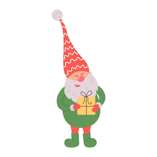 Cute gnome in santa hat on white background Scandinavian christmas elve Vector illustration