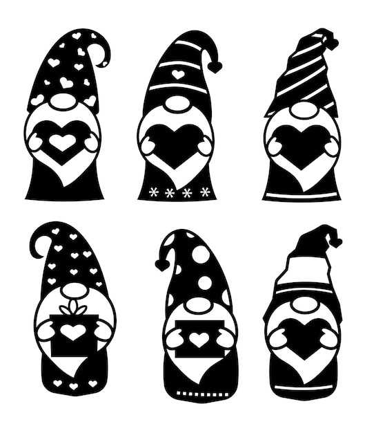 Cute gnomes holding heart set for valentine lovewedding holding hearts vector illustration