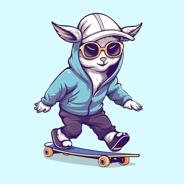 cute goat riding skateboard summer sport vector illustration