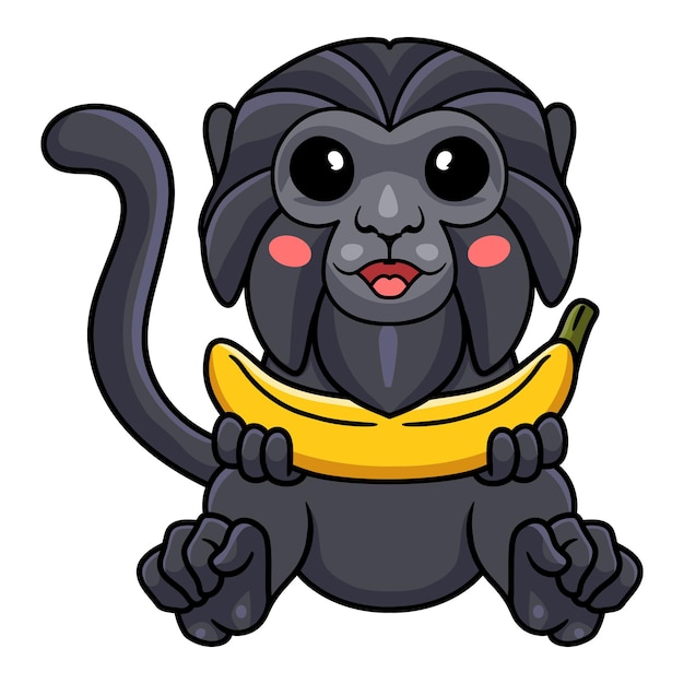 Cute goeldi's monkey cartoon holding a banana