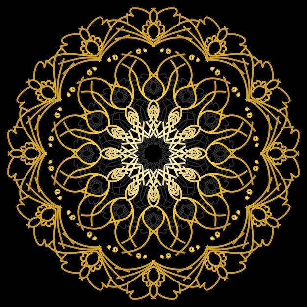 Cute gold Mandala. Ornamental round doodle flower isolated on white background. Geometric decorative ornament in ethnic oriental style.