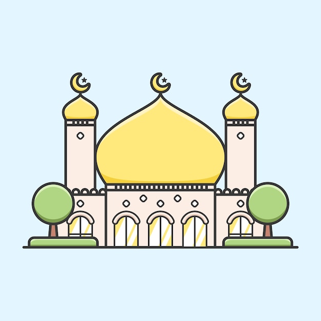 Cute Golden dome Ramadan Mosque with two towers