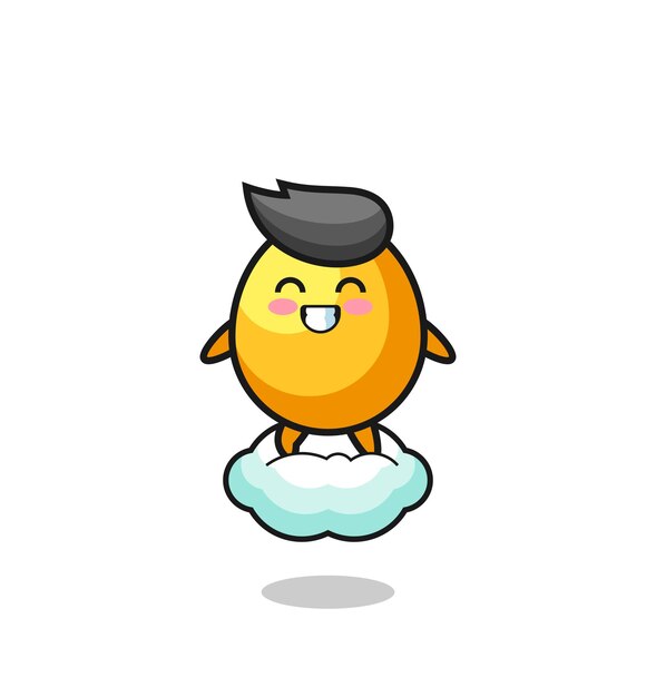 Cute golden egg illustration riding a floating cloud , cute design