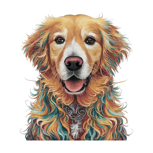 Cute Golden Retriever Dog Vector Cartoon illustration style white background