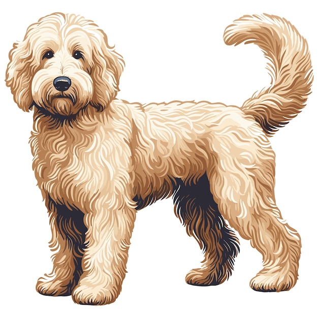 Cute Goldendoodle Dog cartoon Vector Style white background