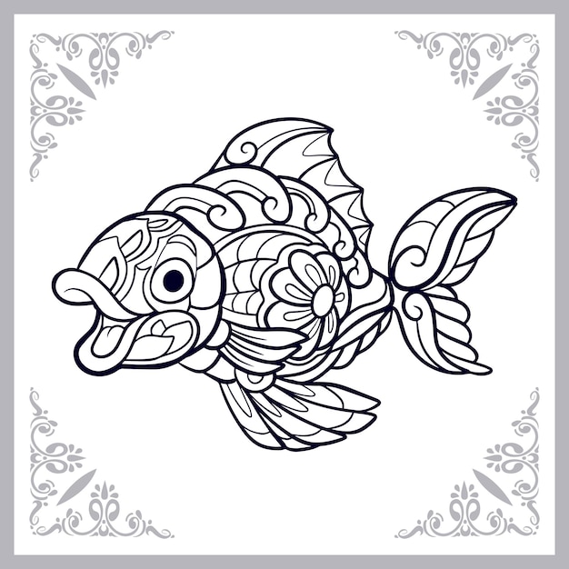 Cute goldfish cartoon zentangle arts isolated on white background