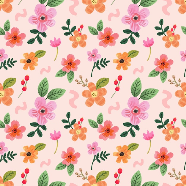 Cute Gouache Floral Seamless Pattern