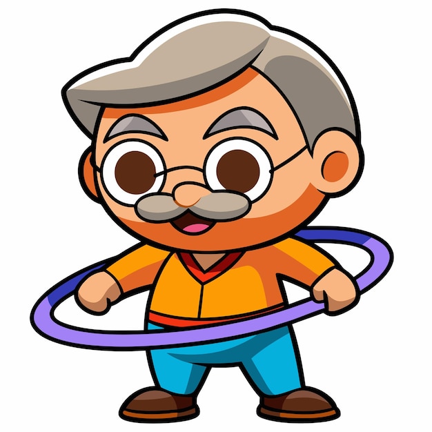 Vector cute grandfather playing hula hoop cartoon vector icon illustration people sport icon concept isolated premium vector flat cartoon style