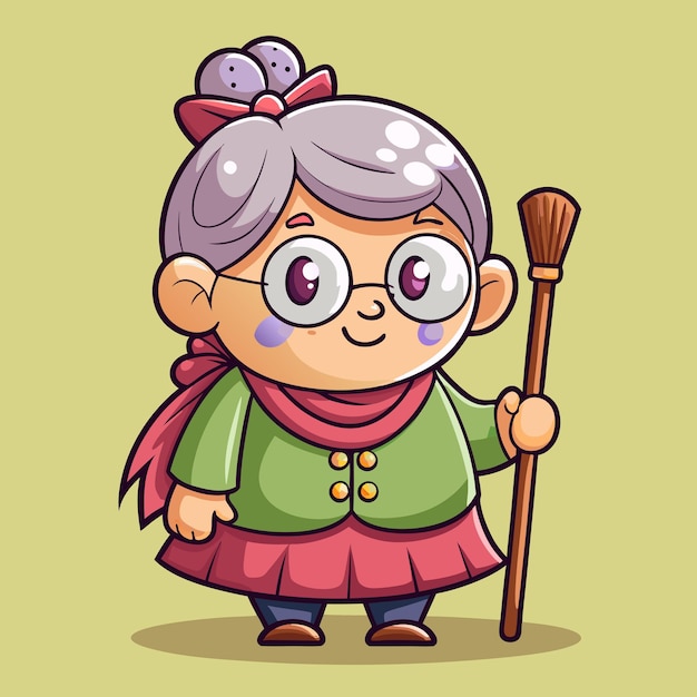 Vector cute grandma with cane cartoon vector