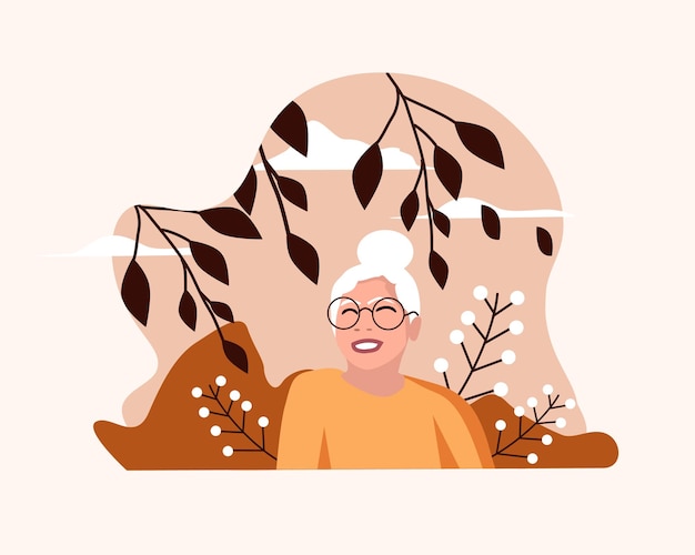 cute grandmother on autumn background