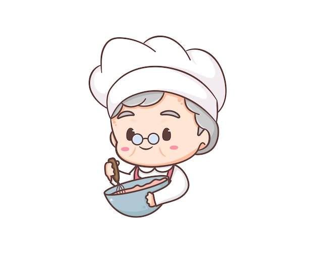 Cute grandmother chef cartoon character. Logo vector art illustrator