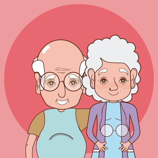 Cute grandparents cartoon over colorful background 