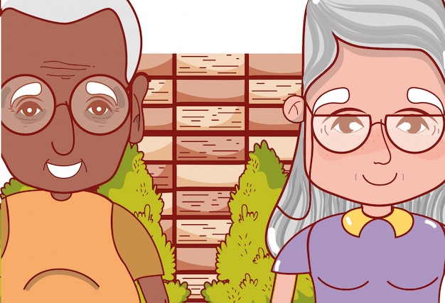 Vector cute grandparents couple cartoon