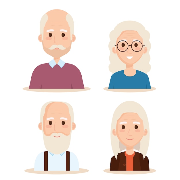 cute grandparents group characters