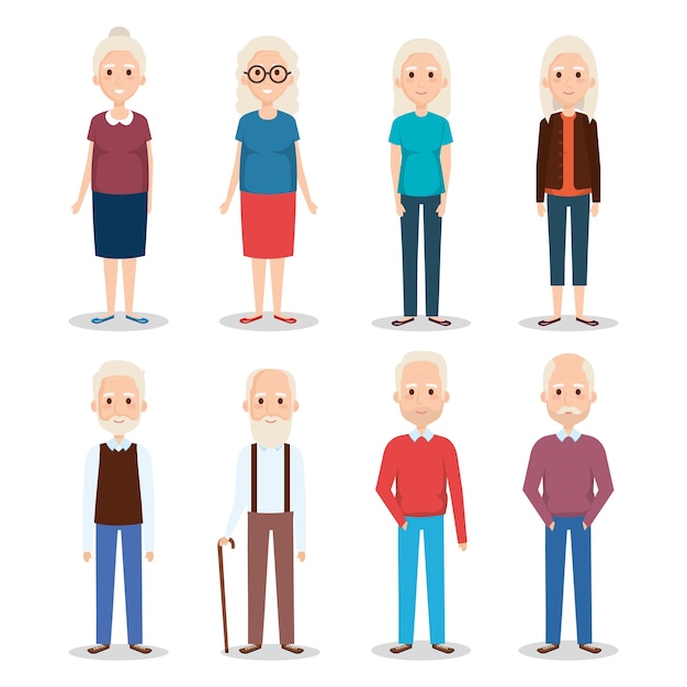 cute grandparents group characters