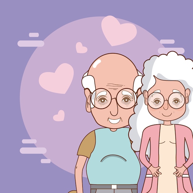 Cute grandparents romantic couple cartoon 