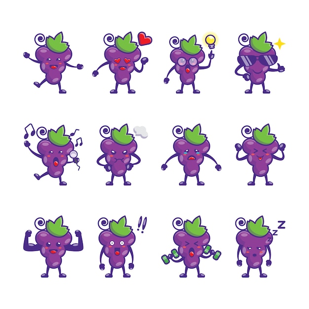 Cute Grapes Cartoon  Design Set