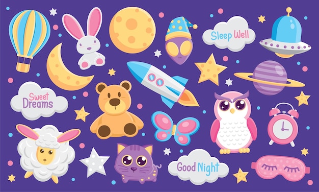 Cute graphic illustration vector elements in night theme