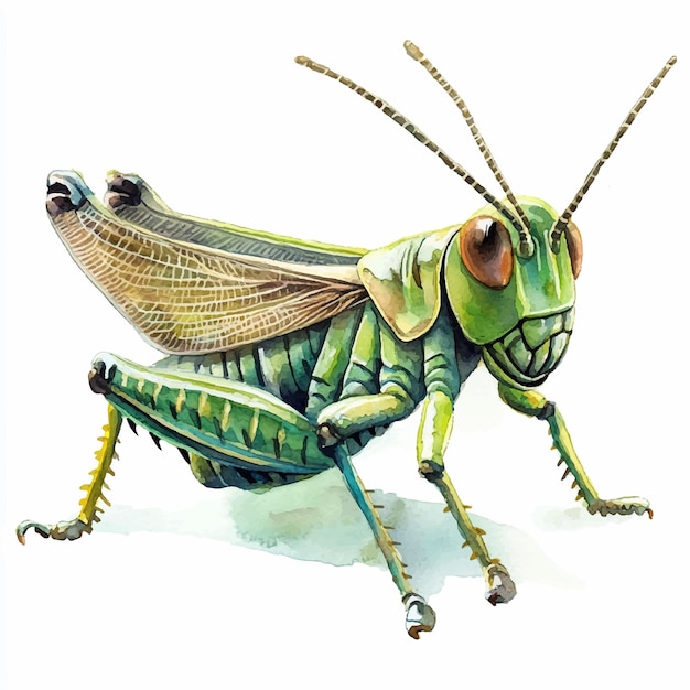 Vector cute grasshopper watercolor clipart illustration isolated