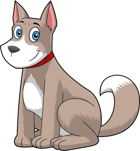 Cute Gray Dog Cartoon Character Vector Hand Drawn Illustration