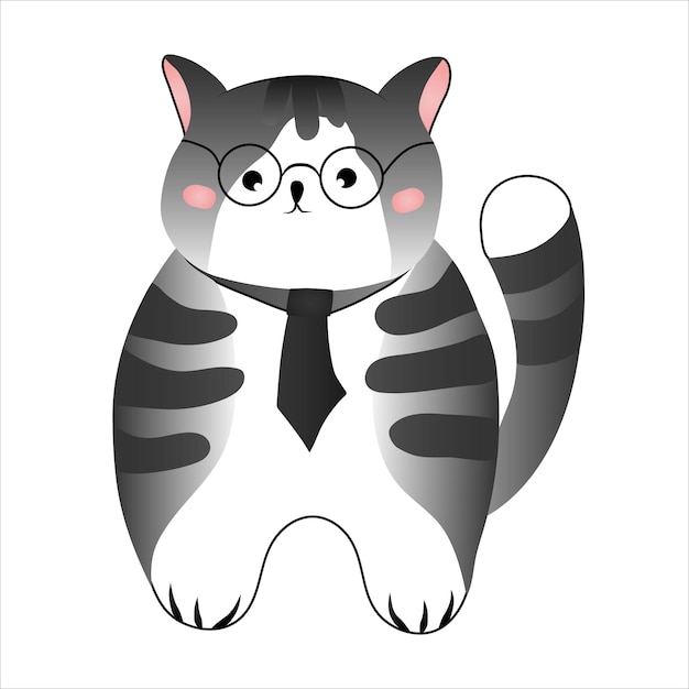 Cute gray striped cat isolated on white background vector illustration for children