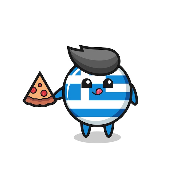 Cute greece flag cartoon eating pizza