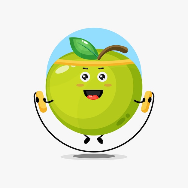 Cute green apple character doing jump rope