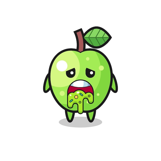 The cute green apple character with puke , cute style design for t shirt, sticker, logo element