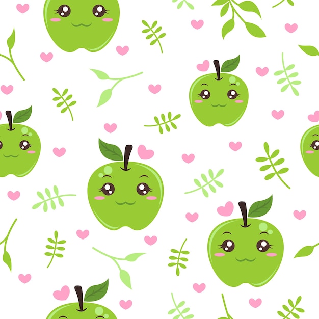 Cute green apple pattern illustrations