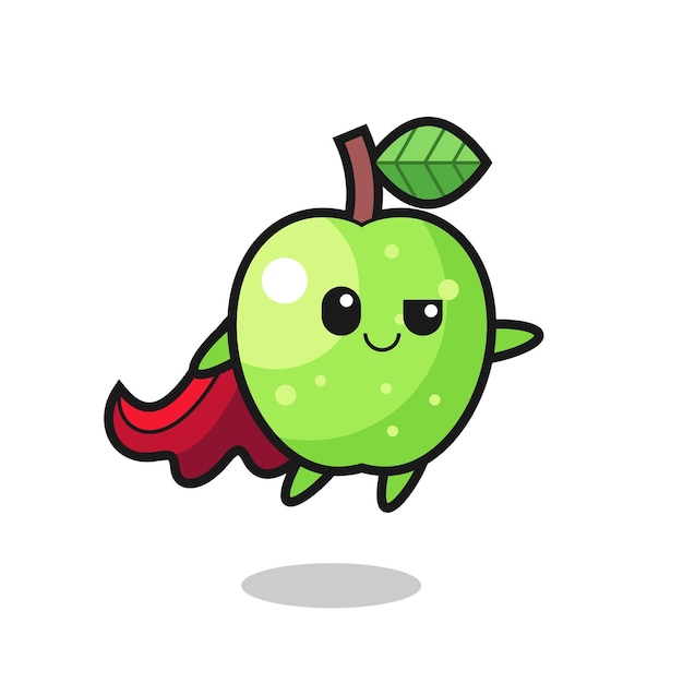 Cute green apple superhero character is flying