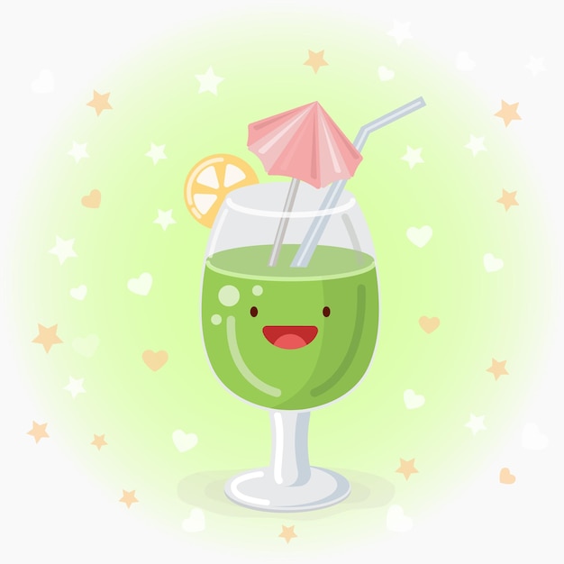 Cute green cocktail vector icon illustration