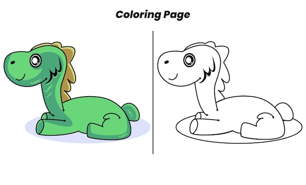 Cute green dinosaur resting with coloring pages