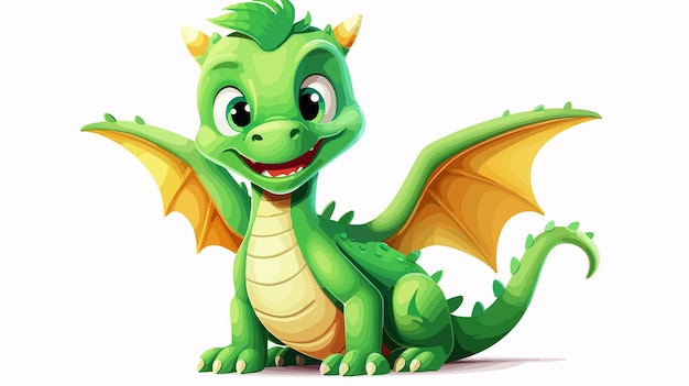 Vector cute green dragon cartoon on white background for childrens design projects