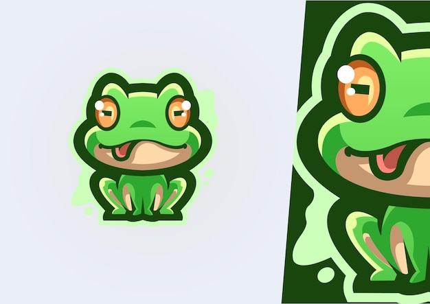 Vector cute green frog mascot logo design vector