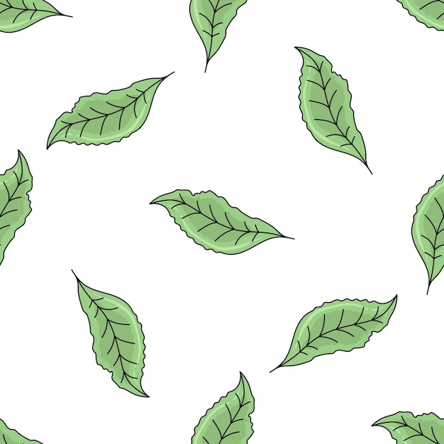 Cute green leaf seamless pattern Vector illustration Flat cartoon style