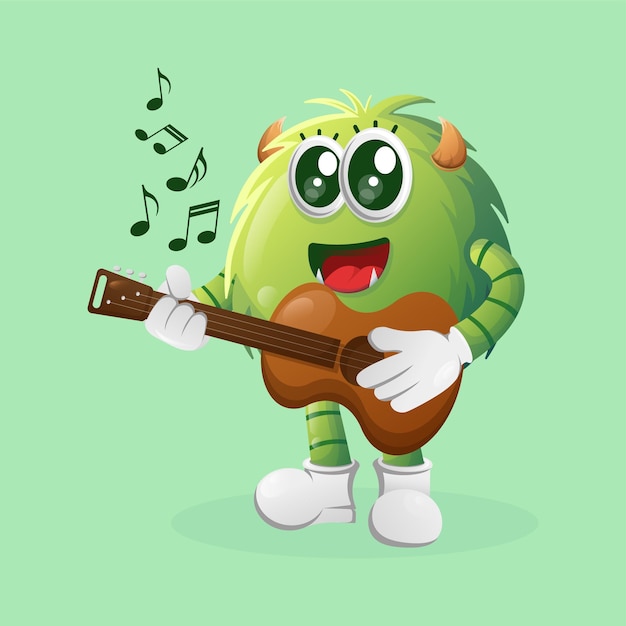 Cute green monster playing guitar