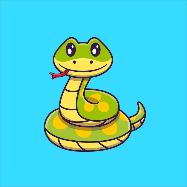 Cute Green Snake Cartoon   Illustration. Animal Nature  Concept Isolated . Flat Cartoon 