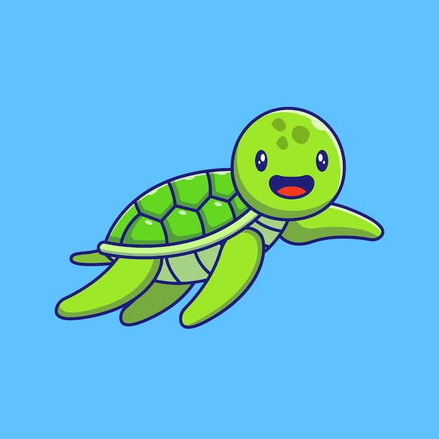 Cute Green Turtle Waving Hand Illustration. Turtle Mascot Cartoon Characters Animals Isolated.