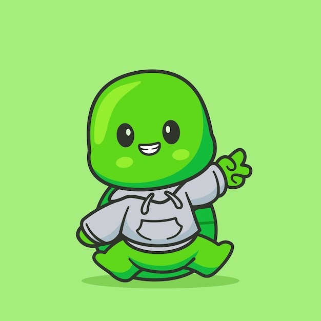 Cute Green turtle wearing hoodie cartoon icon