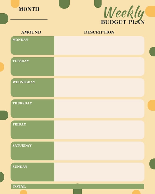 Cute green weekly budget plan template