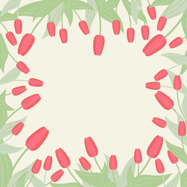 cute greeting card with flower frame tulips flat vector illustration