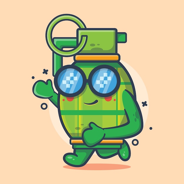 cute grenade weapon character mascot running isolated cartoon in flat style design