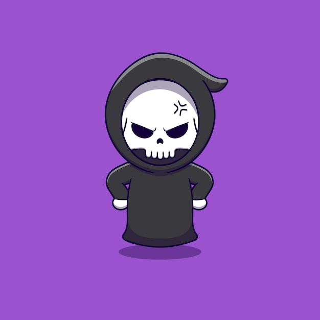 Cute grim reaper angry expression with hand on waist