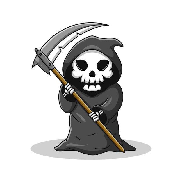 Cute Grim Reaper Cartoon Holding Scythe