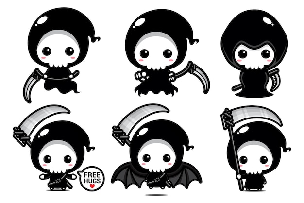 cute grim reaper character mascot design