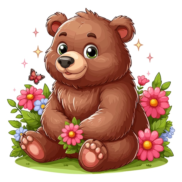 Cute Grizzly Bear Vector Cartoon illustration