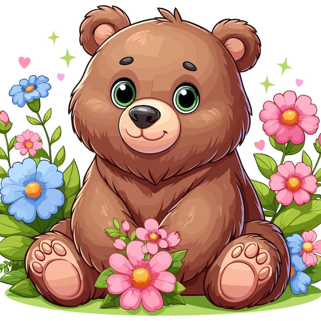 Cute Grizzly Bear Vector Cartoon illustration