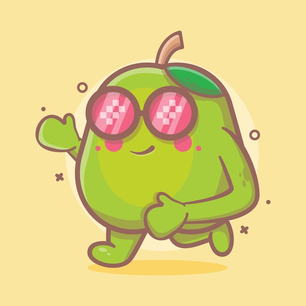 cute guava fruit character mascot running isolated cartoon in flat style design