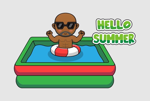 Cute guy with hello summer greeting banner